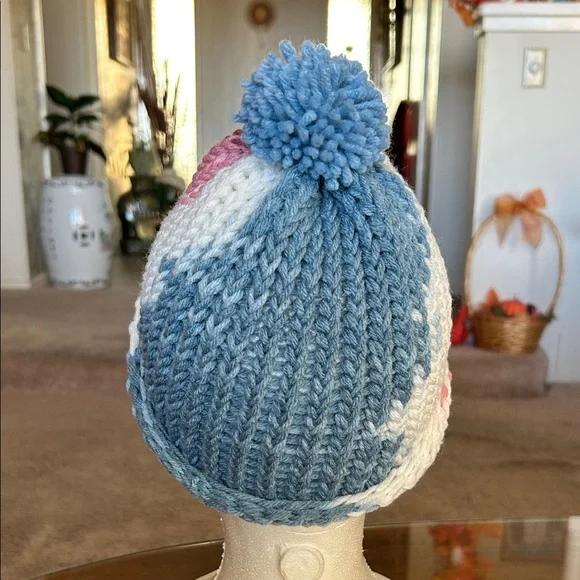 Handmade Blue and Green Knit Beanie - Picture 8 of 10